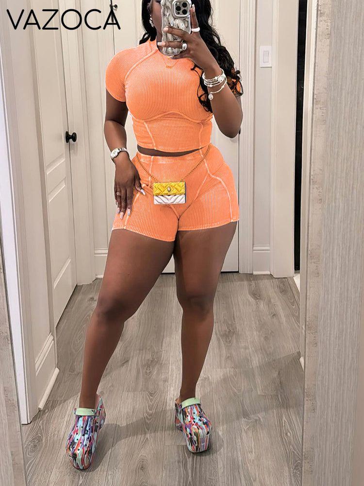 Wash Ribbed Shorts Set
