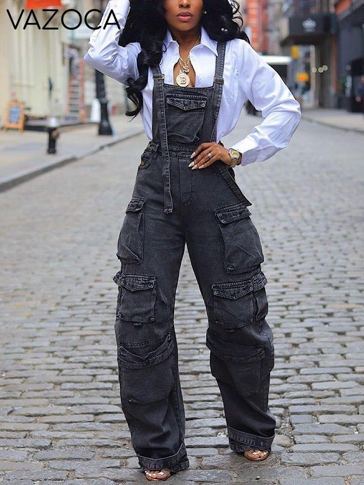 Denim Cargo Pocket Overalls