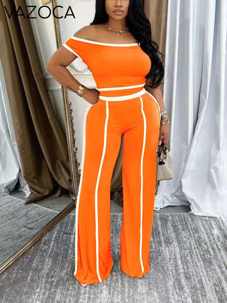 Contrast Off Shoulder Top & Pants Set