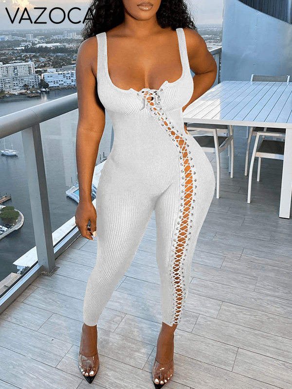 Lace-Up Sleeveless Jumpsuit