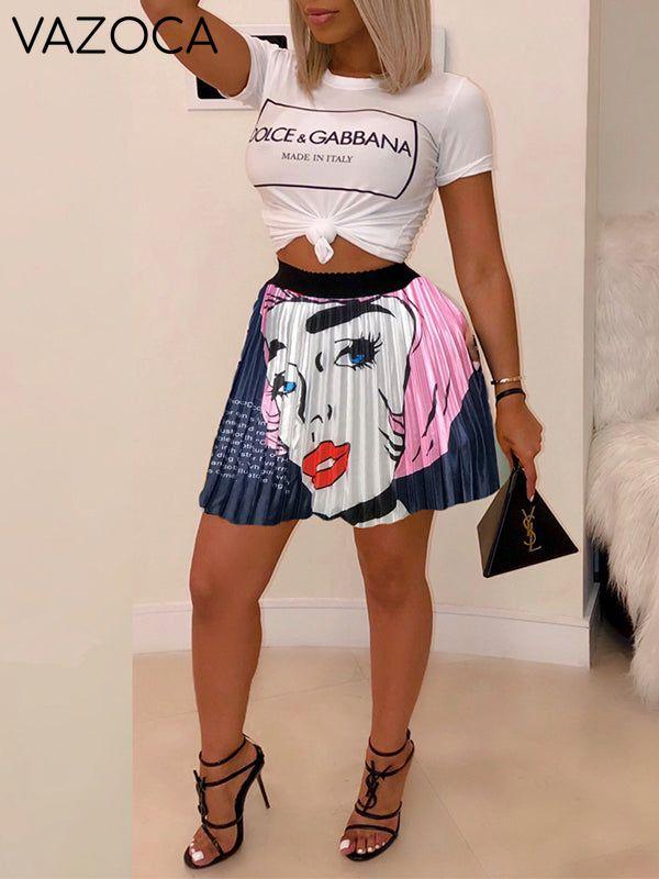 Printed Pleated Skirt