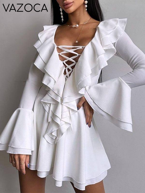Ruffle Lace-Up Dress