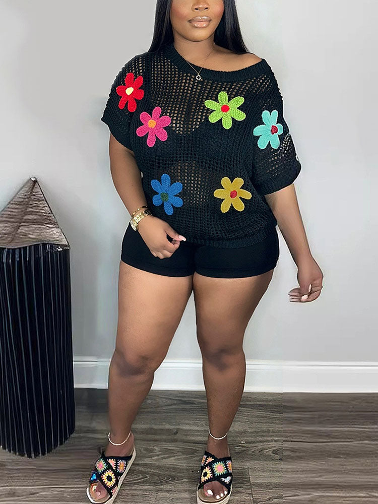 Beach Floral Crochet Knit Top