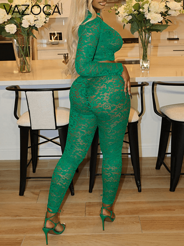 Solid Lace Pants Set