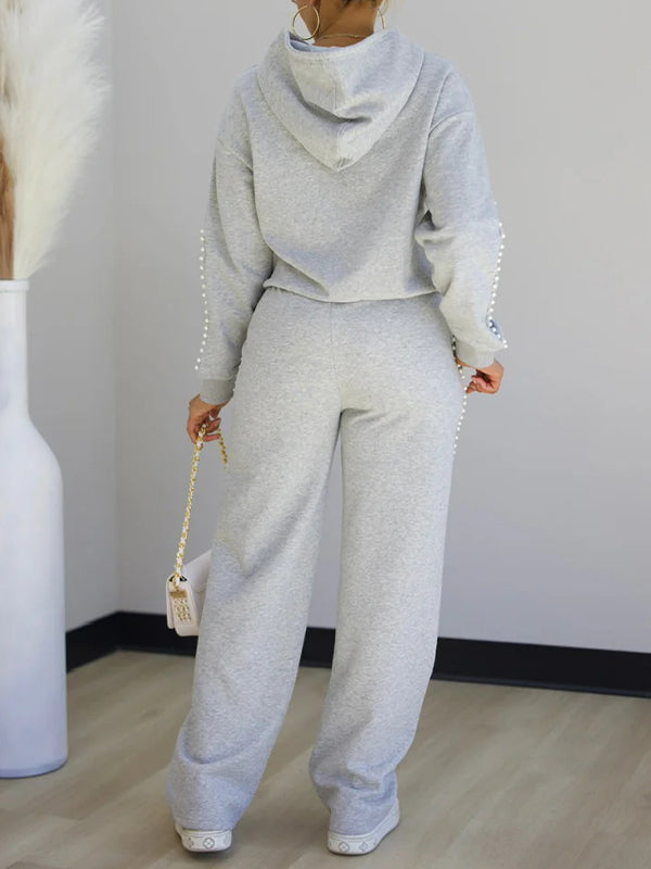 Pearl-Studded Hoodie & Pants Set