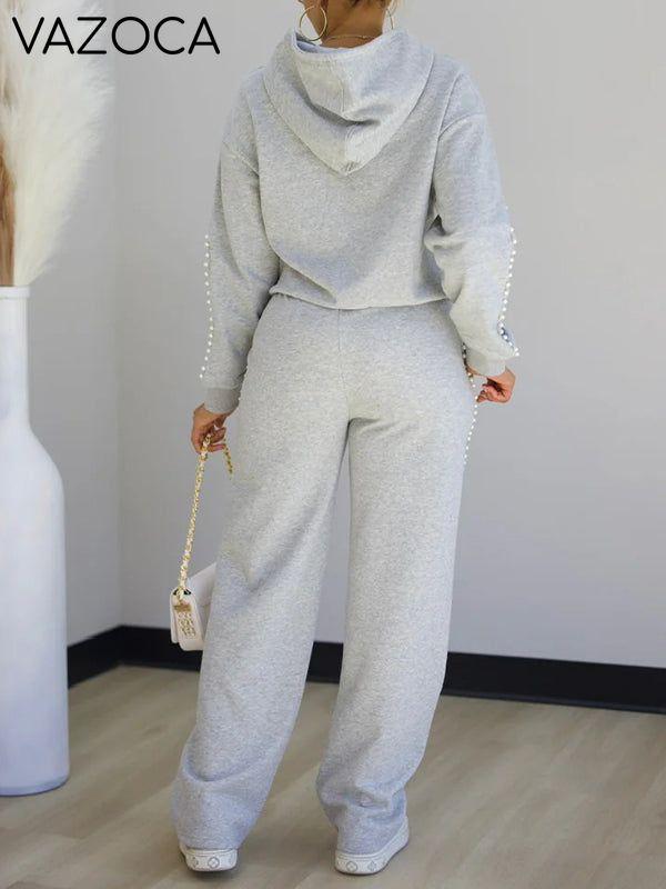 Pearl-Studded Hoodie & Pants Set