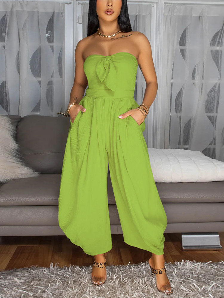 Brunch Tie-Front Strapless Jumpsuit