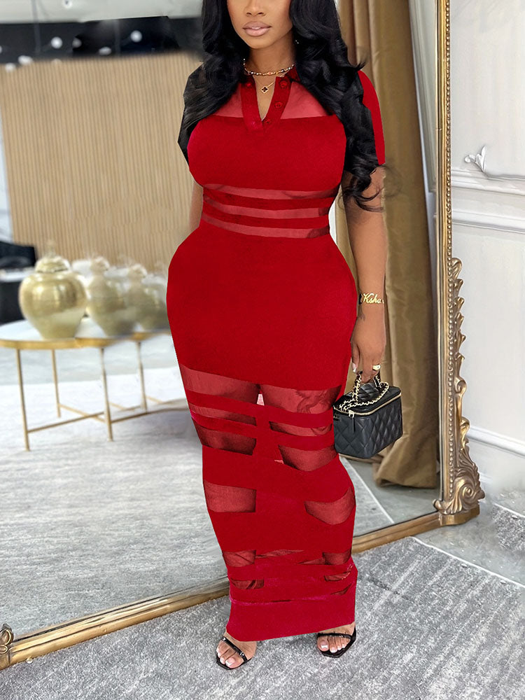 Mesh Contrast Maxi Dress