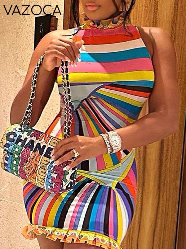 Printed Sleeveless Frilled Dress