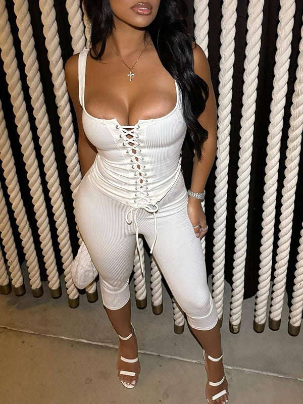 Lace-Up Tank Top & Capri Pants Set