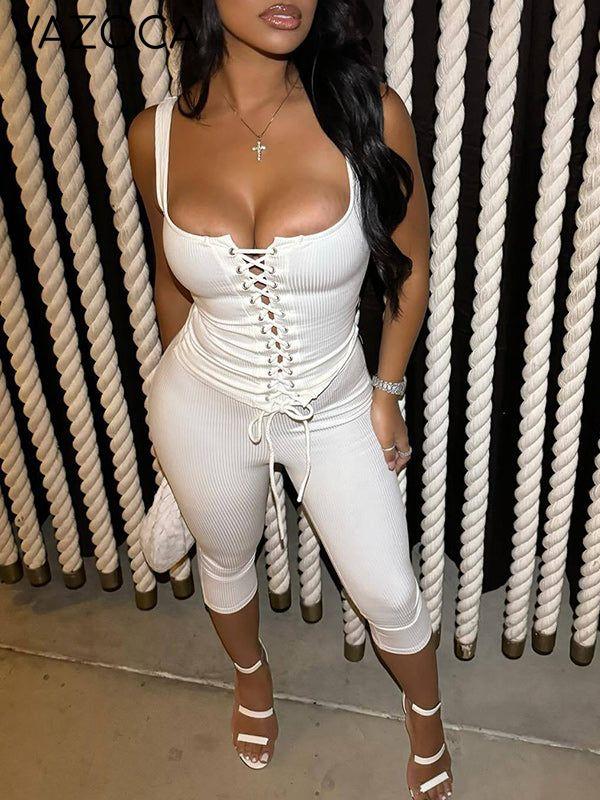Lace-Up Tank Top & Capri Pants Set