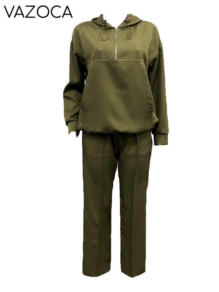 Half-Zip Hoodie Wide-Leg Pant Set