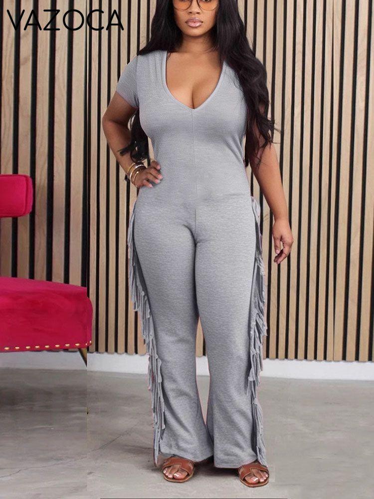 Cotton Fringe Flare Jumpsuit