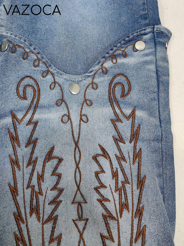 Embroidered Snap Button Jeans
