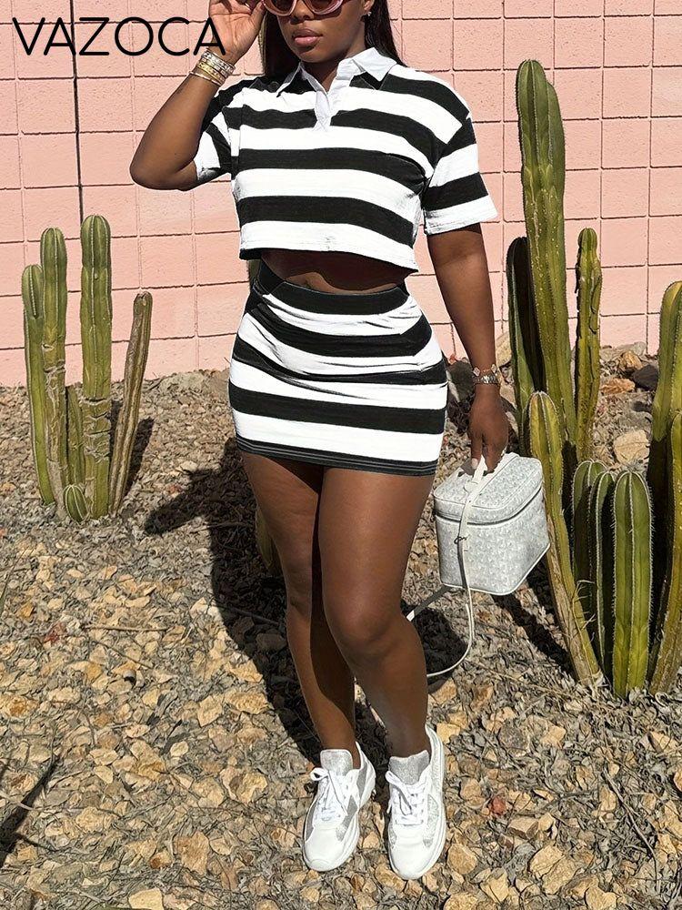Striped Polo & Skirt Set