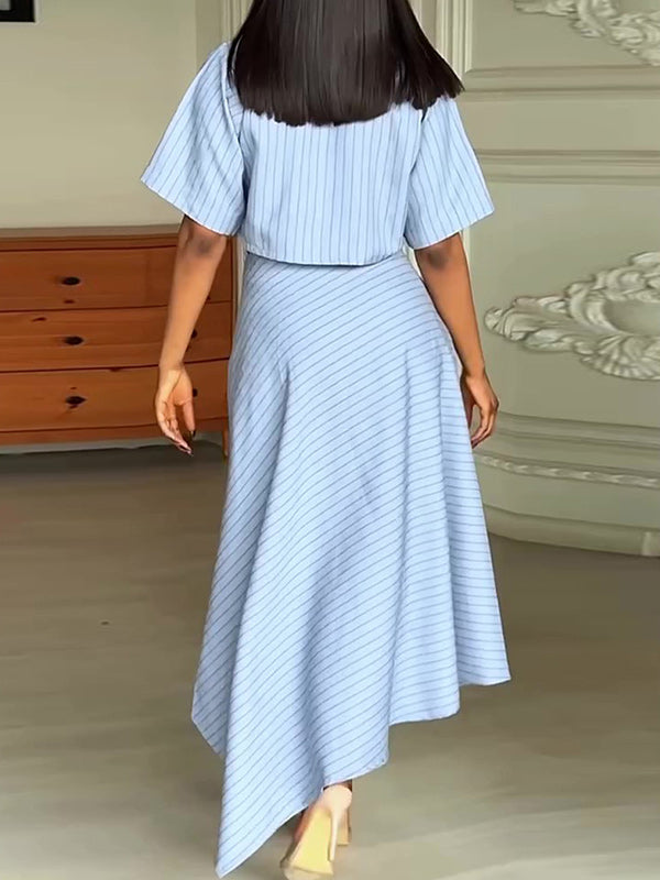 Stripe Shirt & Slit Skirt Set