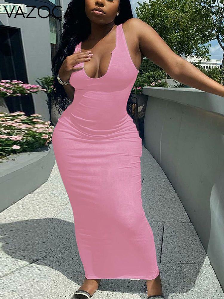 Scoop Neck Ribbed Maxi Dress