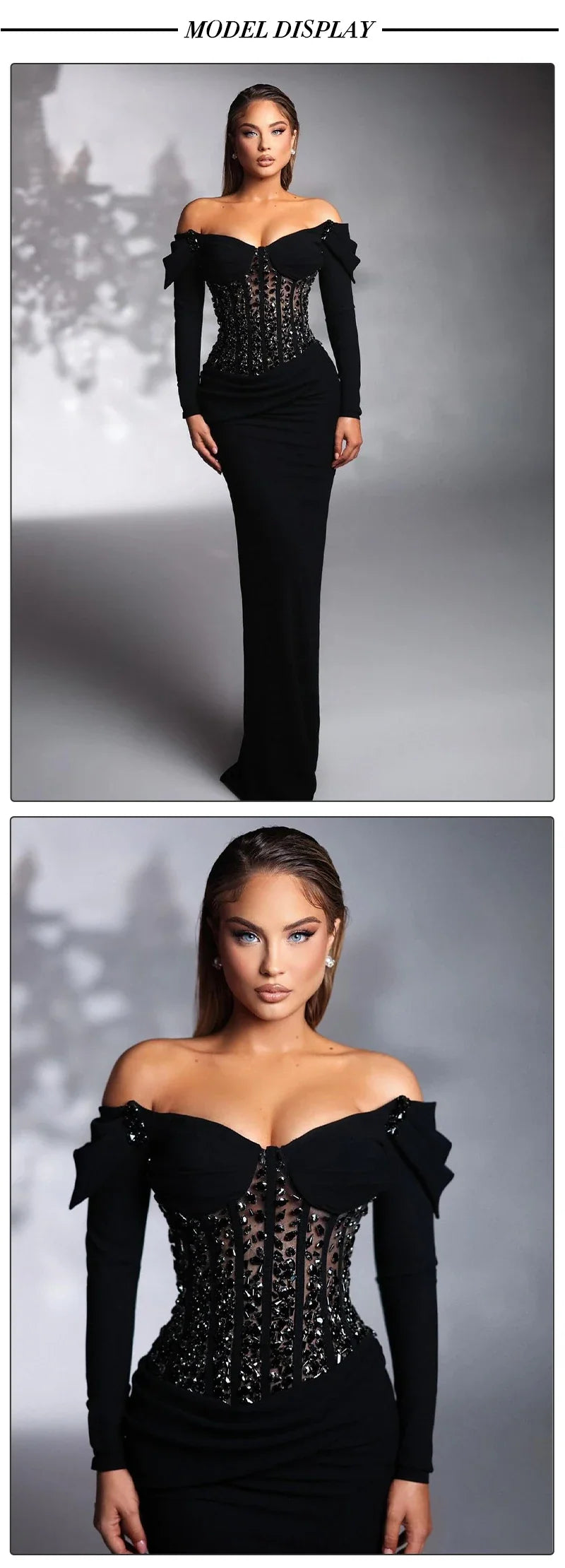 Porsha Satin Sequins Maxi Dress