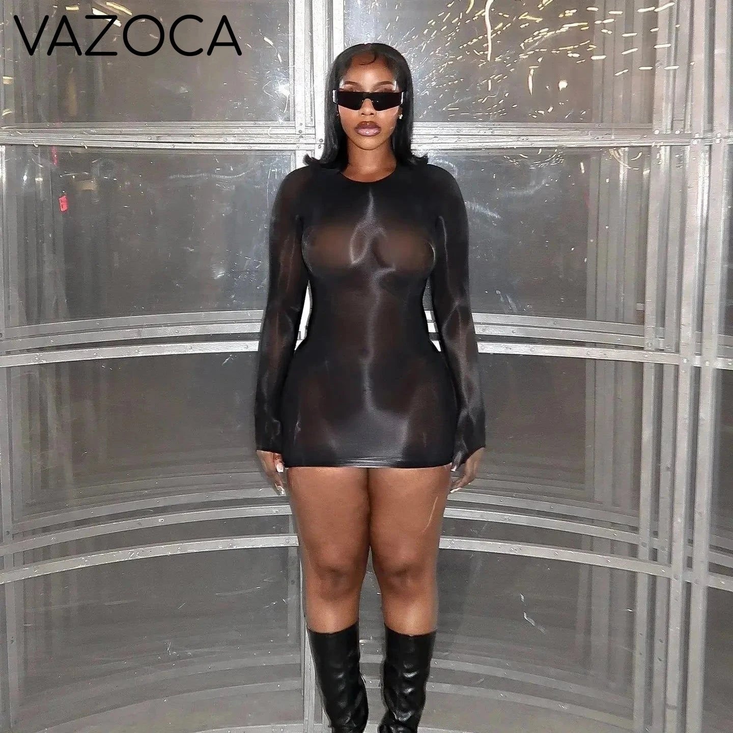 Midnight Sheer Illusion Mini Dress