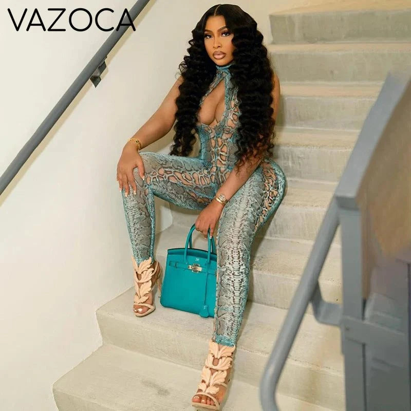 Plunge Snakeskin Jumpsuit