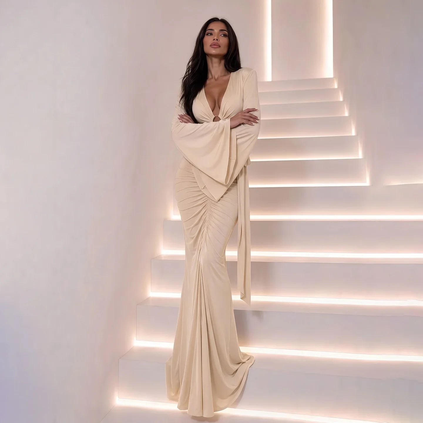Bell Sleeve O-Ring Maxi Skirt Set