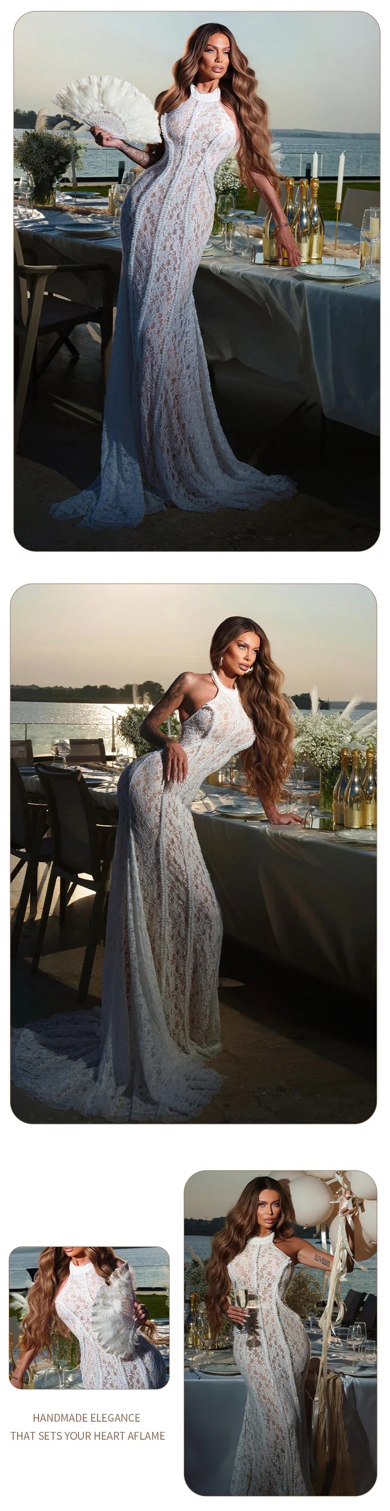 White Lace Mermaid Maxi Dress