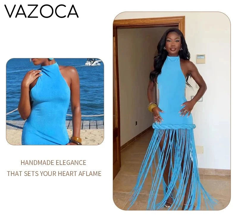Glamour Velvet Fringe Maxi Dress