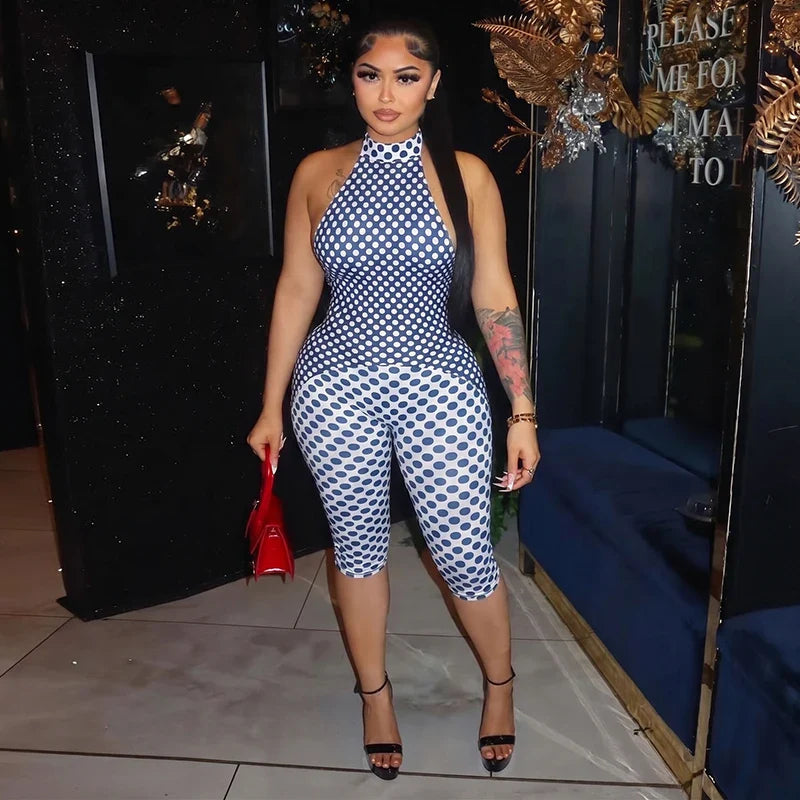 Backless Optical Polka Dot Romper
