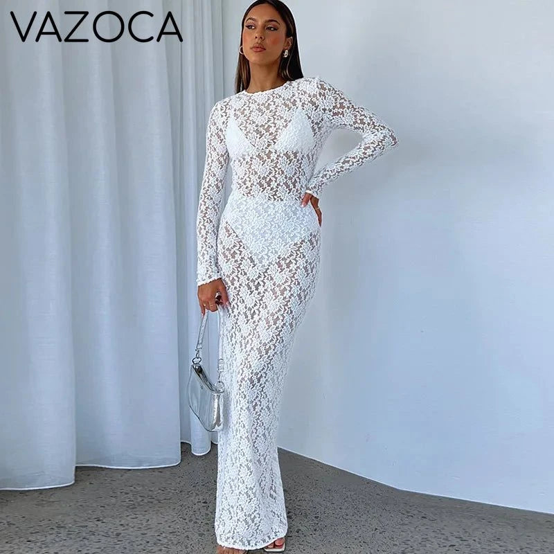 Lace See Through Maxi Dress