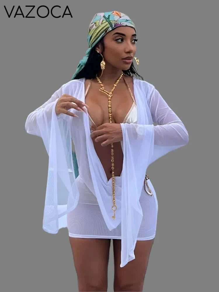 Nevaee Sheer Mesh Mini Dress White
