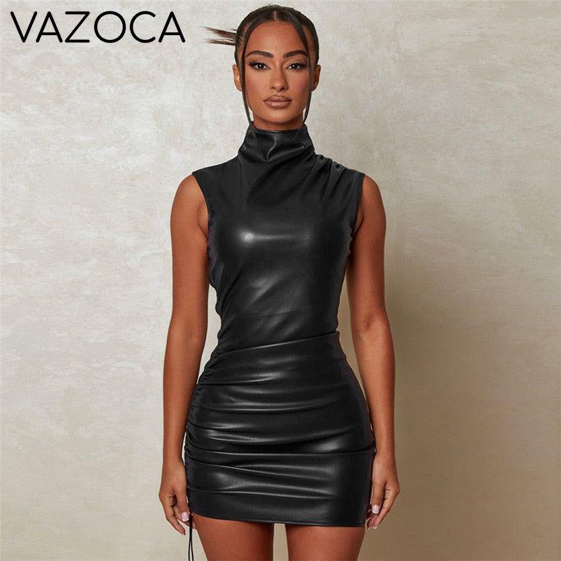 Shiny Turtleneck Mini Dress