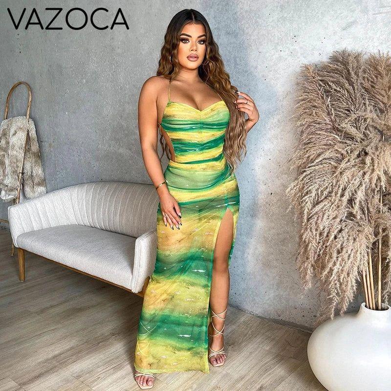 Gradient Backless Split Dress