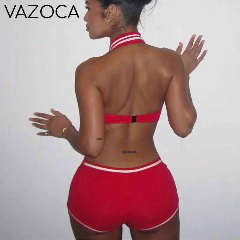 Sporty Halter Backless Playsuit