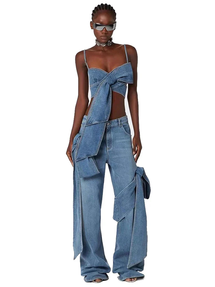 Bow Wrap Denim Set