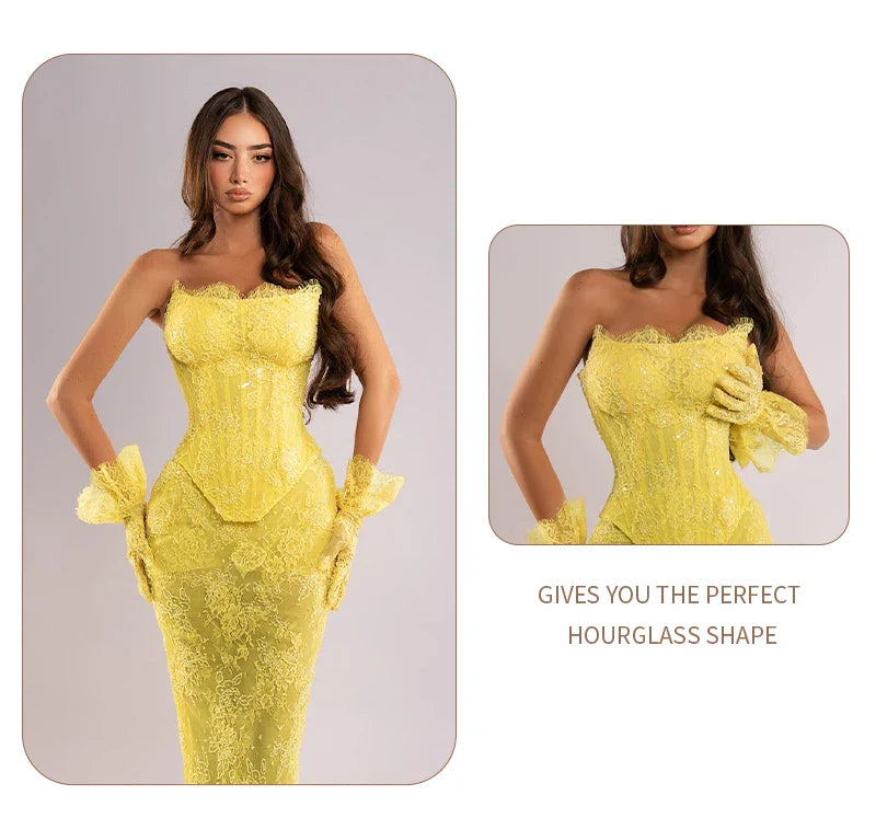 Yellow Lace Mermaid Sheer Maxi Dress