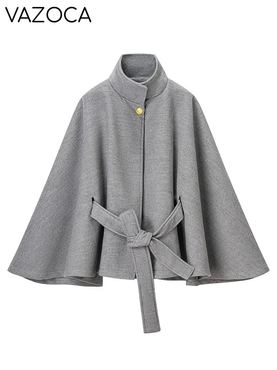 Luxurious Wool Stand Collar Coat GRAY