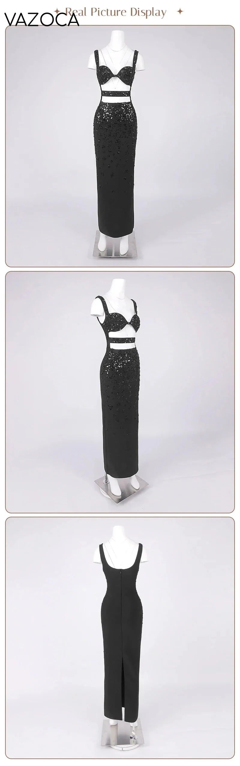 Luxury Sequins Cutout Maxi Dress