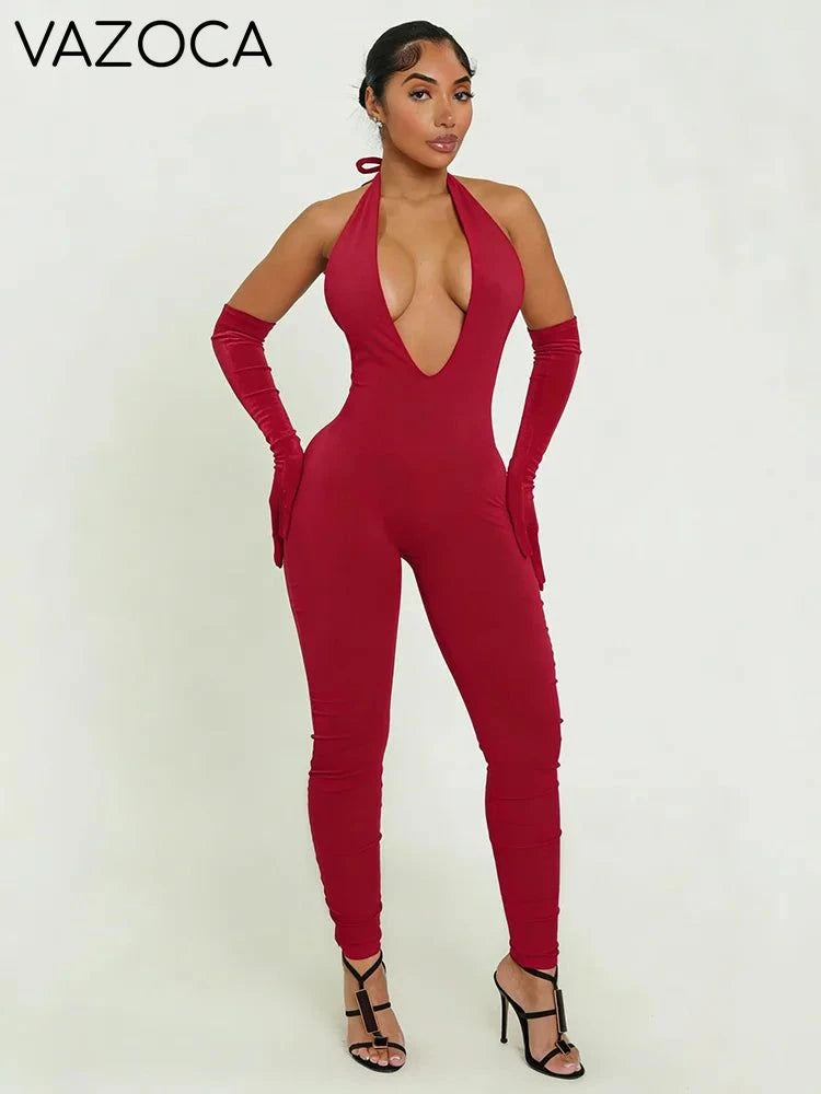 Shelli V-Neck Jumpsuit Burgundy