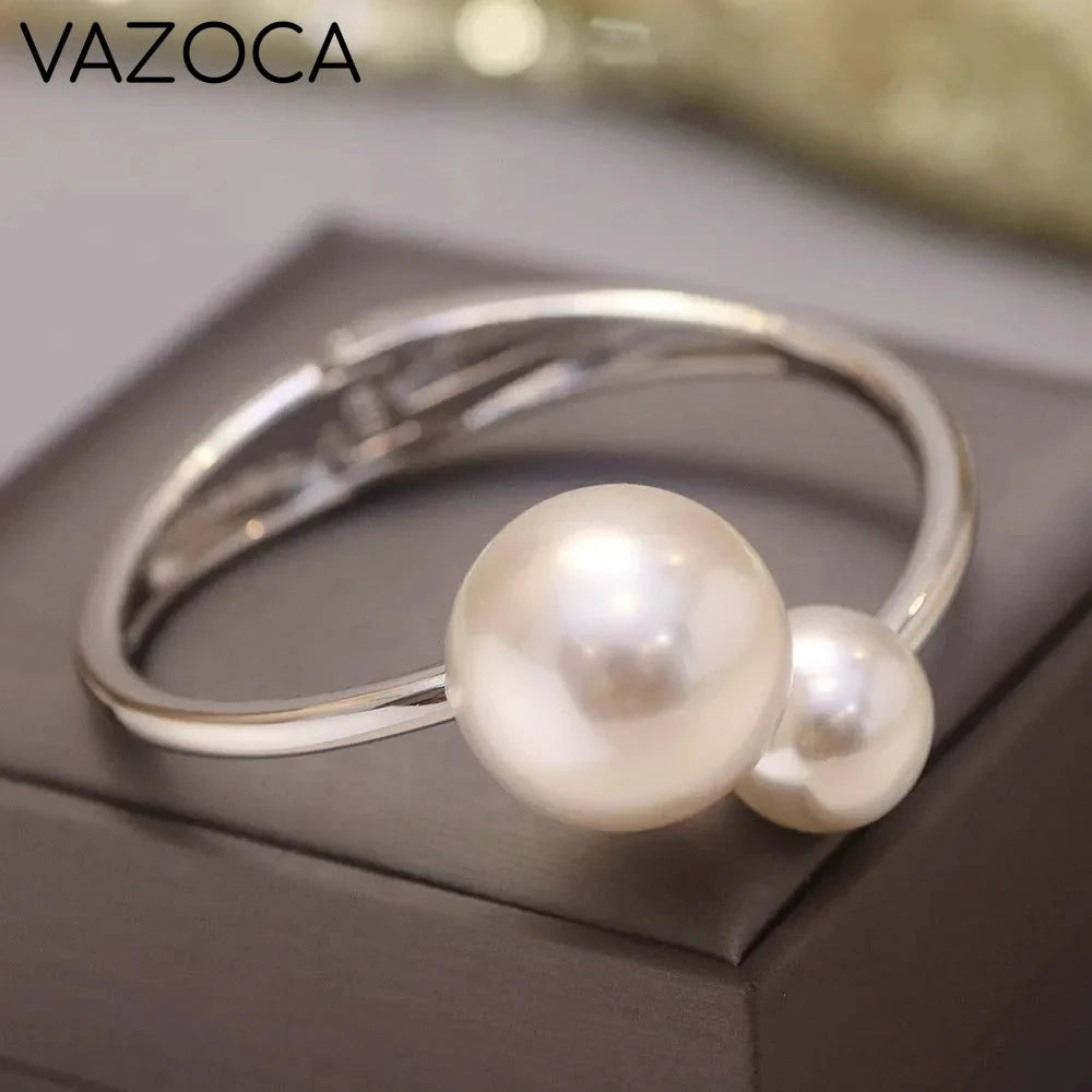 Luxury Pearl Bracelet Imitation Rhodium Plated 58-60mm