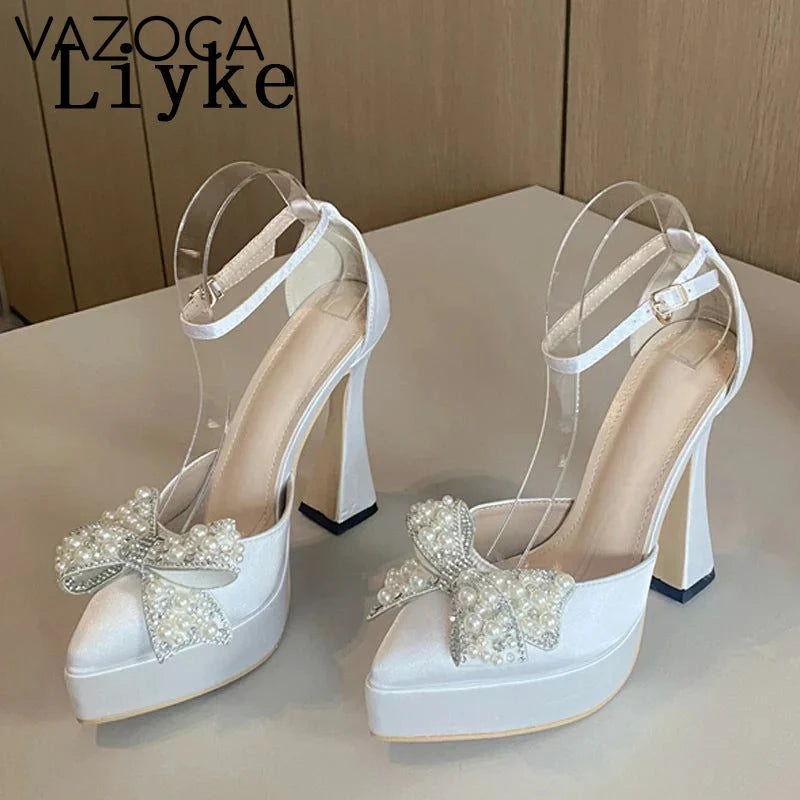 Pearl Butterfly-Knot Pointed Toe Pumps