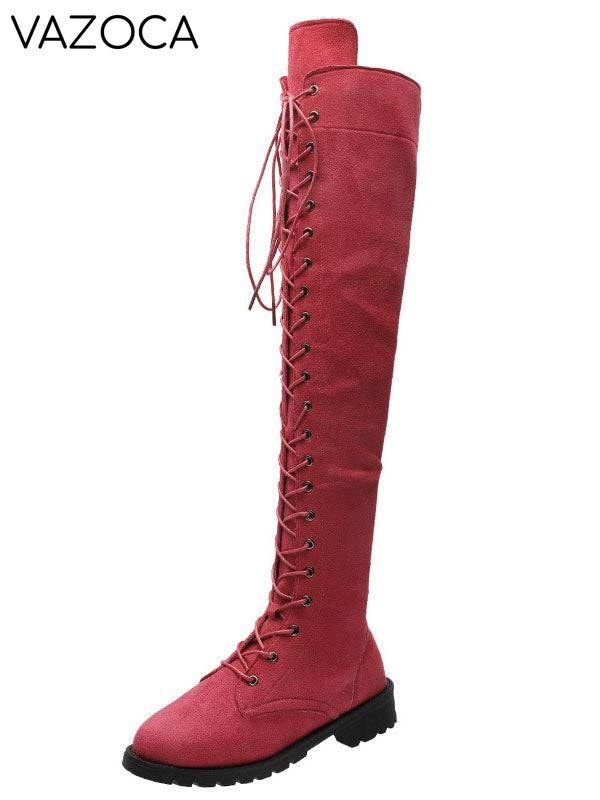 Lace Up Flat Suede Boots