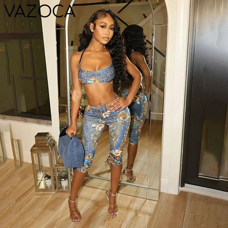 Printed Floral Capri Set