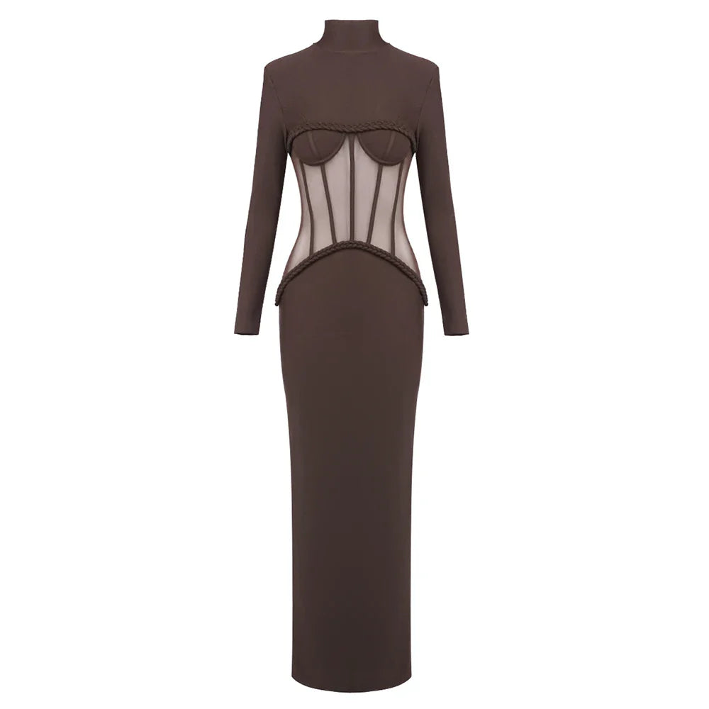 Sophistica Sheer Mesh Corset Maxi Dress