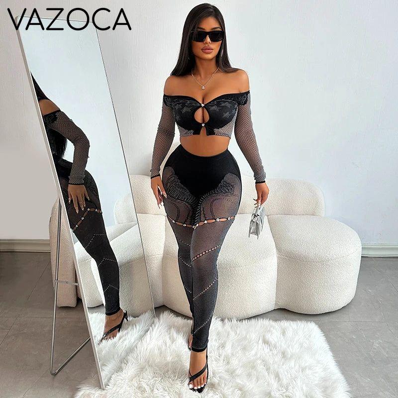 Off-Shoulder Long Sleeve Mesh Set