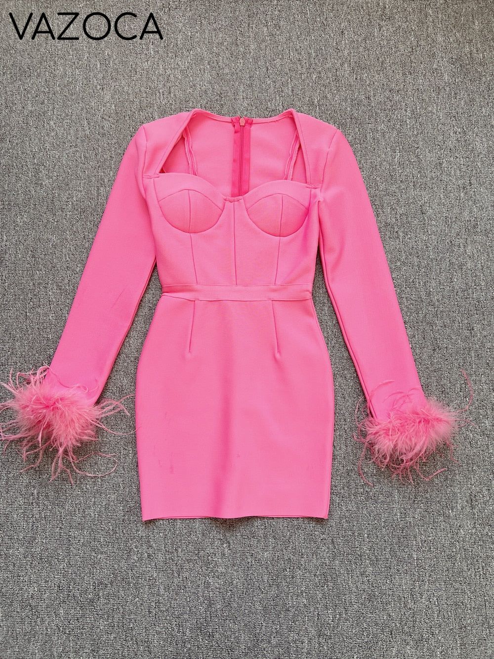 Savy Feathers Bandage Dress Rose Red