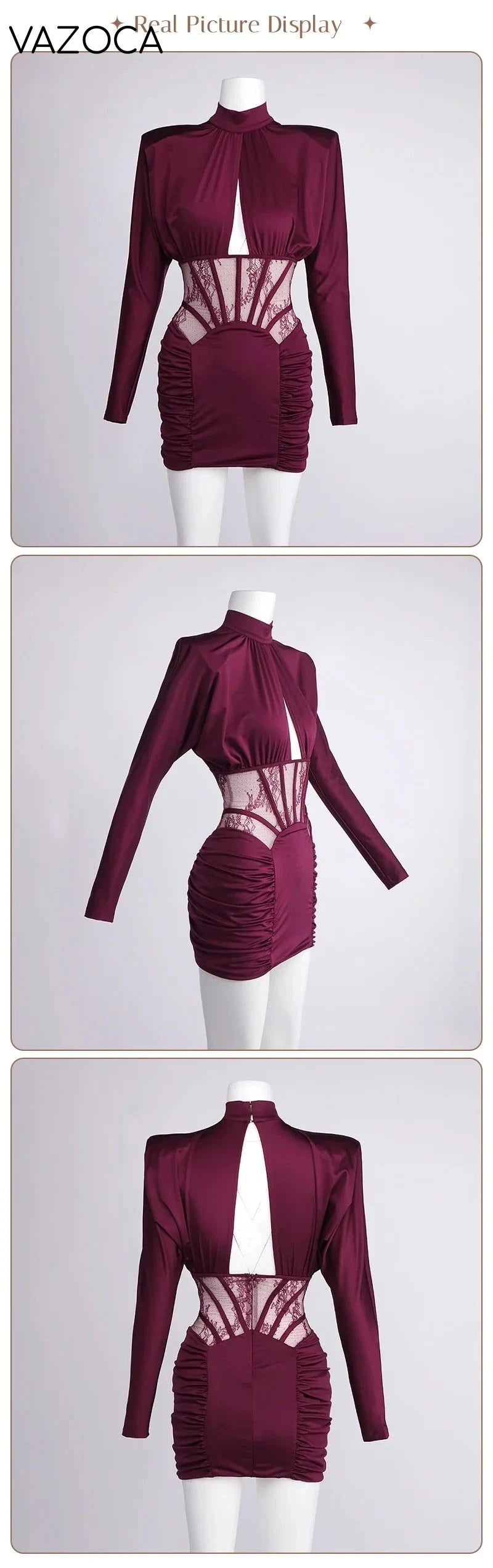 Burgundy Satin Corset Ruched Dress