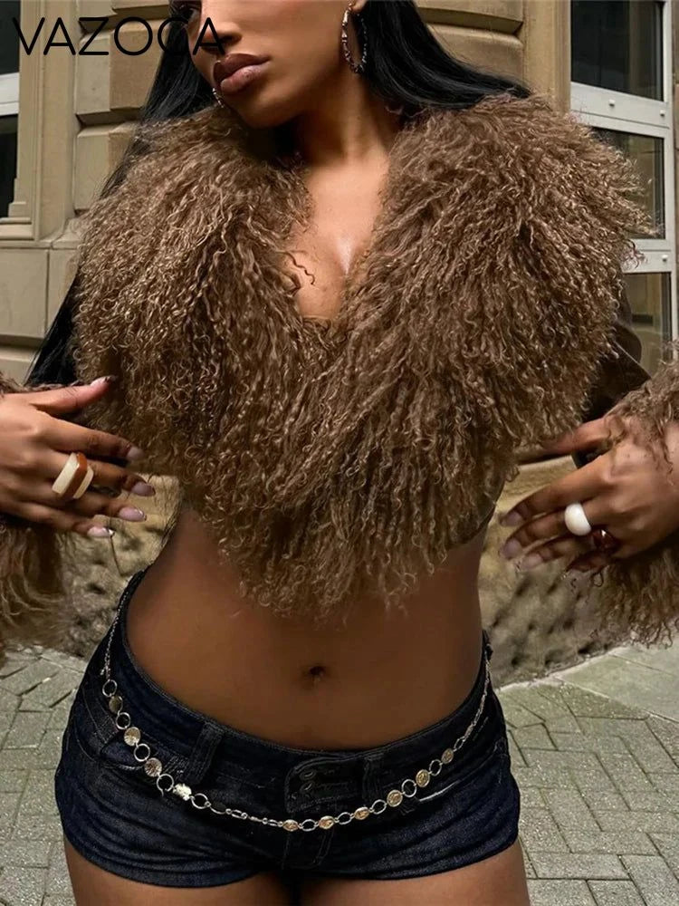 Fur V-Neck Crop Top