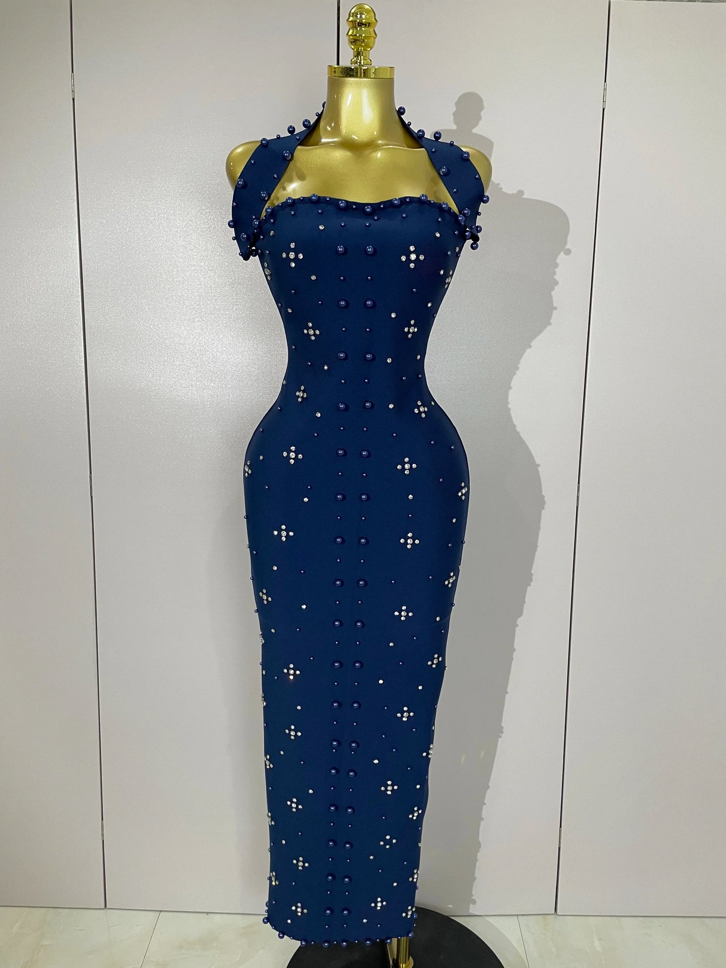 Rhinestone Pearl Bandage Midi Dress