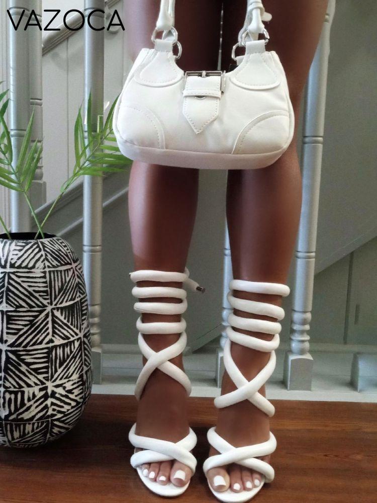 Cross Puffy Strap Heeled Sandals