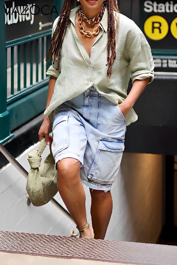 Casual Flap Pocket Loose Jeans